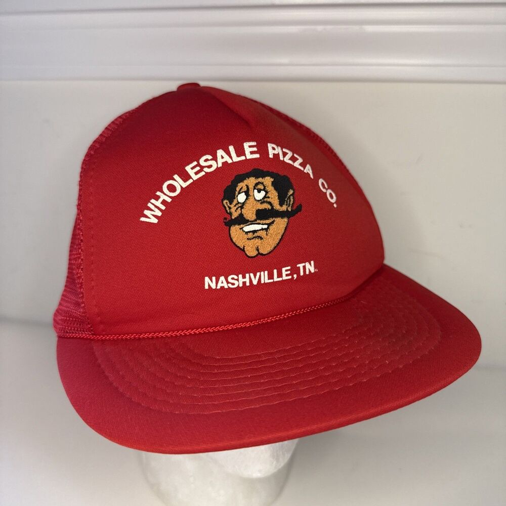 Vtg 80s Nashville Pepe's Wholesale Pizza Trucker Hat Red Mesh Corded Snapback